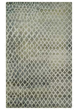5x8 Hand Knotted Beige, Charcoal and Olive Modern Diamond Geometric Contemporary Recycled Silk Area Rug | OP87