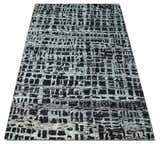 5x8 Hand Knotted Black and Silver Modern Abstract Contemporary Recycled Silk Area Rug | OP120