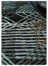 5x8 Hand Knotted Black, Ivory and Teal Modern Style Contemporary Recycled Silk Area Rug | OP119