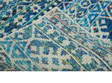 5x8 Hand Knotted Blue and Ivory Modern Contemporary Southwestern Tribal Trellis Recycled Silk Area Rug | OP80
