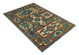 5x8 Hand Knotted Blue, Ivory and Gold Modern Persian made of Recycled Silk Area Rug | OP81