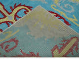 5x8 Hand Knotted Blue, Silver and Red Antique Persian Style Contemporary Recycled Silk Area Rug | OP86