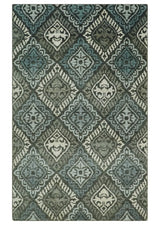 5x8 Hand Knotted Charcoal, Blue and  Ivory Antique Persian Style Contemporary Bamboo Silk Area Rug | OP88