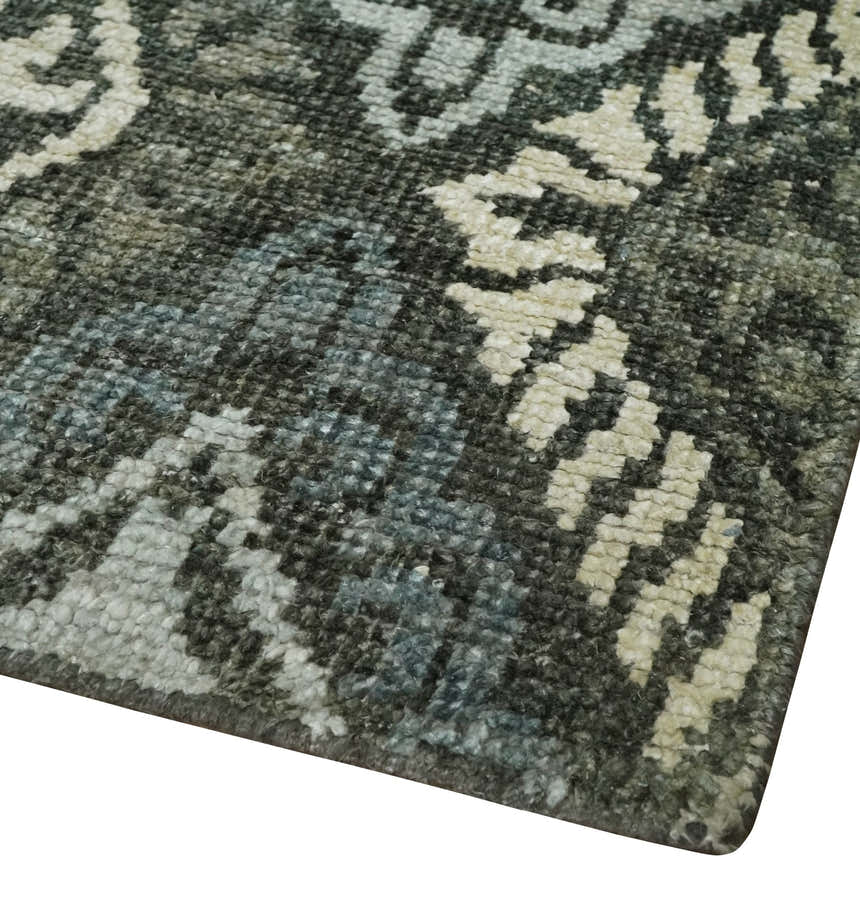 5x8 Hand Knotted Charcoal, Blue and Ivory Antique Persian Style Contemporary Bamboo Silk Area Rug | OP88