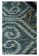 5x8 Hand Knotted Dark Gray and Ivory Modern Contemporary Southwestern Tribal Trellis Recycled Silk Area Rug | OP115