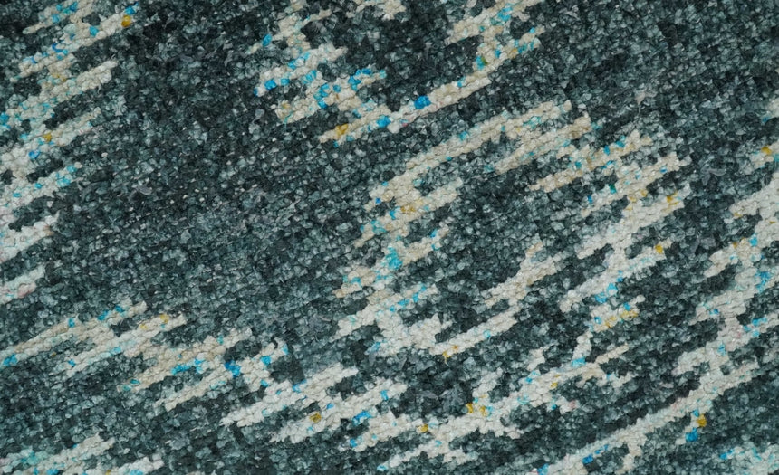 5x8 Hand Knotted Dark Gray and Ivory Modern Contemporary Southwestern Tribal Trellis Recycled Silk Area Rug | OP115