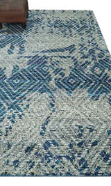 5x8 Hand Knotted Ivory, Blue and Teal Modern Geometric Contemporary Recycled Silk Area Rug | OP102