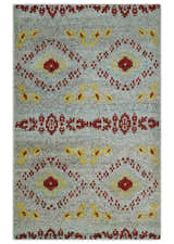 5x8 Hand Knotted Ivory, Red and Yellow Persian made of Recycled Silk Area Rug | OP95