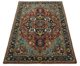5x8 Handmade Rust and Blue made with fine wool Area Rug | TRDCP11858