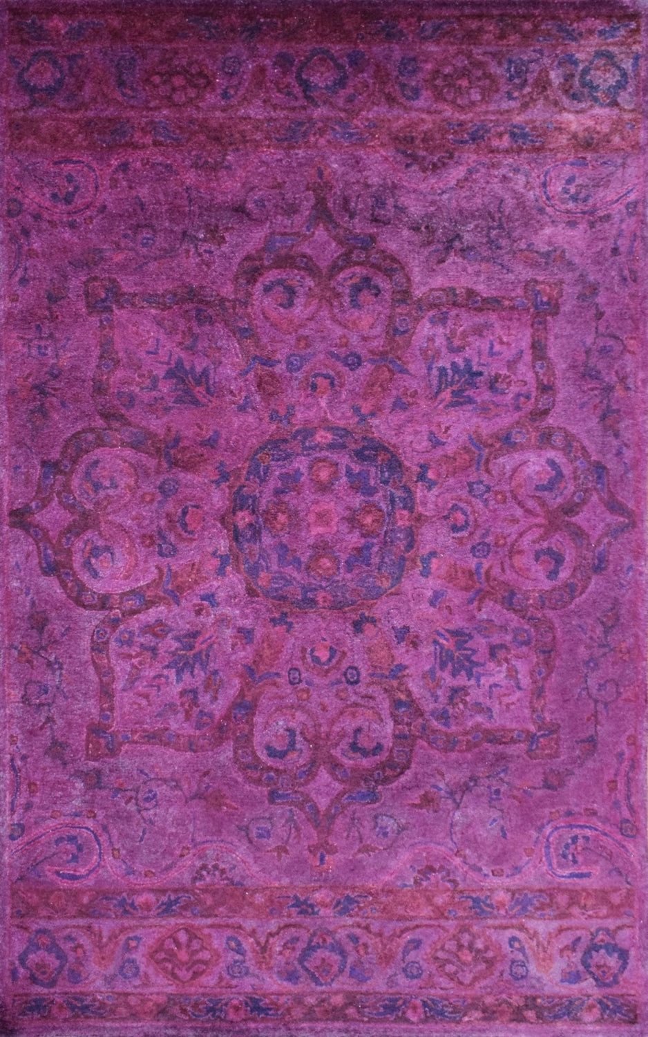 Overdyed Pink Traditional Floral Design Hand Tufted  Wool Area Rug