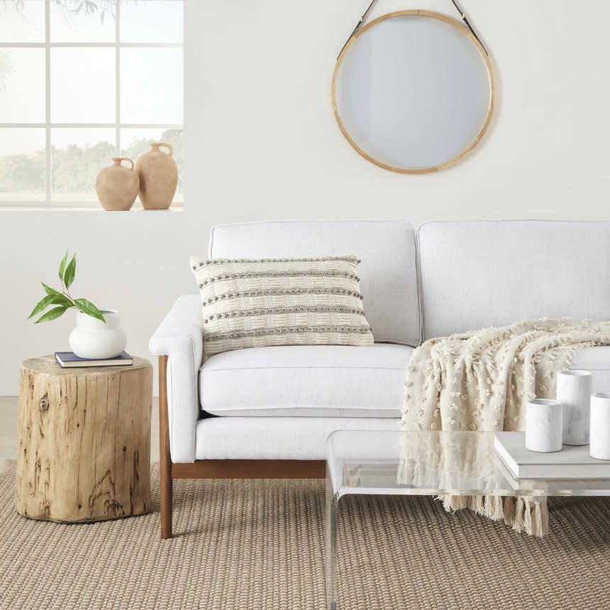 Mina Victory Lifestyle Woven Lines And Dots Lt Grey Indoor Throw Pillow