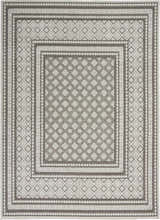 Close-up of the Nourison Key Largo Light Grey Transitional Area Rug, featuring a geometric diamond pattern and farmhouse style.