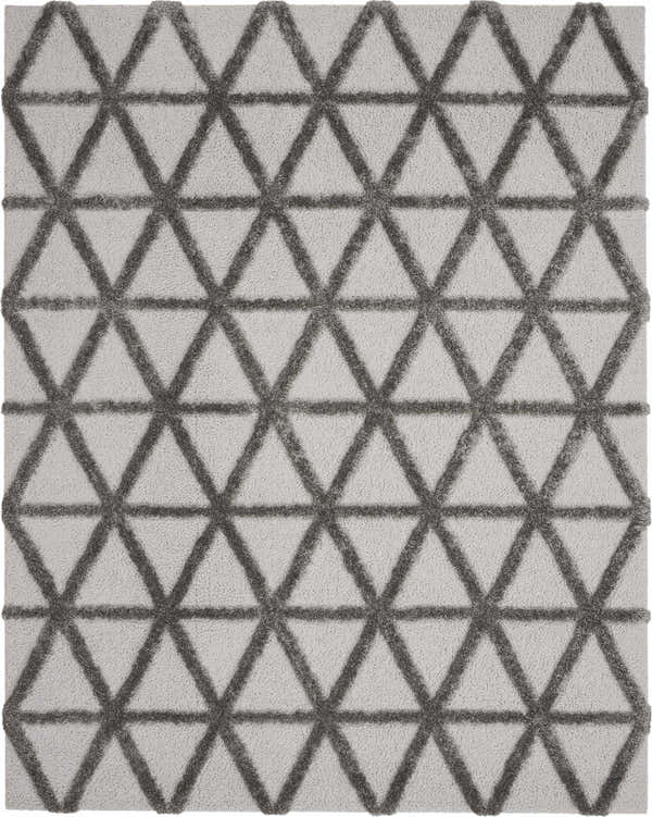 Close-up of the Nourison Highlands Grey Modern Indoor Area Rug with a geometric triangle pattern.
