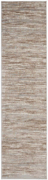 Close-up of the high pile Nourison Elation Ivory Grey rug with a modern chestnut, ivory, and grey abstract design.