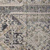Close-up of Nourison Lynx Ivory Charcoal rug. Vintage design with taupe, charcoal, and ivory hues. Soft, textured pile.