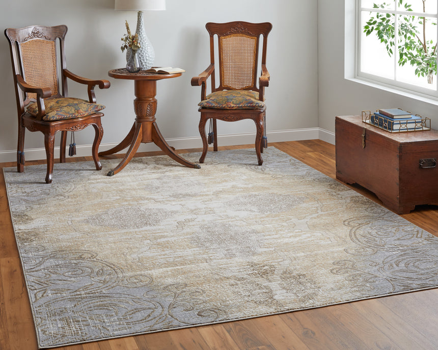 Feizy Celene Traditional Medallion - Silver/Tan/Gray Area Rug