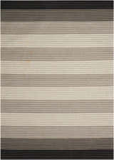 Close-up of the handmade Nourison Griot Pepper area rug featuring horizontal stripes in shades of pepper, grey, and cream.