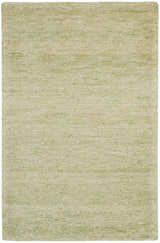 Close-up of the Nourison Weston Citron Rug. The bamboo silk rug has a subtle horizontal texture and soft green color.