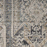Close-up of the Nourison Lynx Ivory Charcoal rug. Vintage design with taupe, charcoal, and ivory hues.