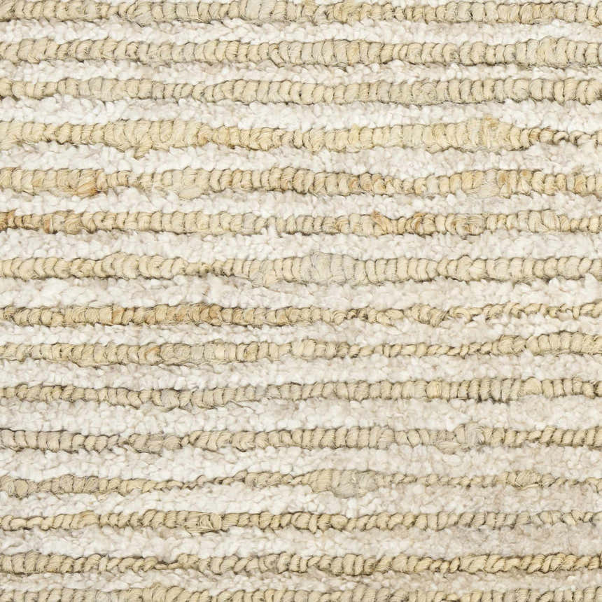 Close-up of the Calvin Klein Mesa Gypsum Rug. Features cream and beige horizontal stripes with a looped texture.