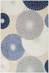 Close-up of the Nourison Aloha Blue Grey Modern Area Rug, featuring a floral-inspired pattern in blue, gray, and beige.