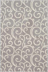 Close-up of the Nourison Grafix Grey Contemporary Indoor Area Rug with a swirling ivory vine pattern.