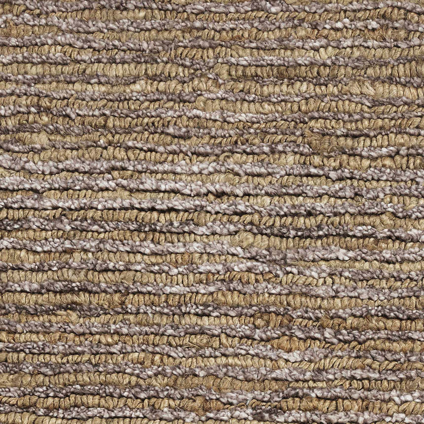 Close-up of the Calvin Klein Mesa Amber Rug showing its nubby texture and horizontal stripes of mustard and beige.