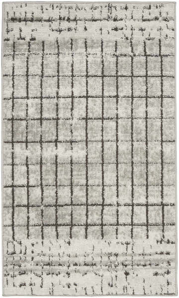 Close-up of Nourison Quarry Ivory Grey rug. Contemporary style with a chestnut grid pattern on soft, textured polypropylene.