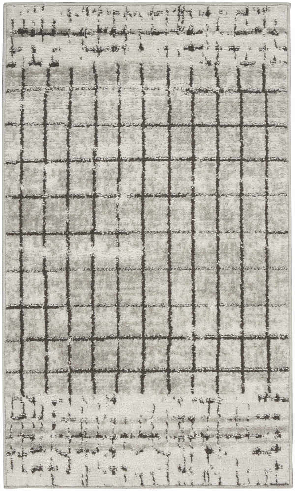 Close-up of Nourison Quarry Ivory Grey rug. Contemporary style with a chestnut grid pattern on soft, textured polypropylene.