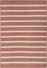 Close-up of a Nourison Positano Terracotta Ivory rug, featuring a modern striped pattern and woven texture.