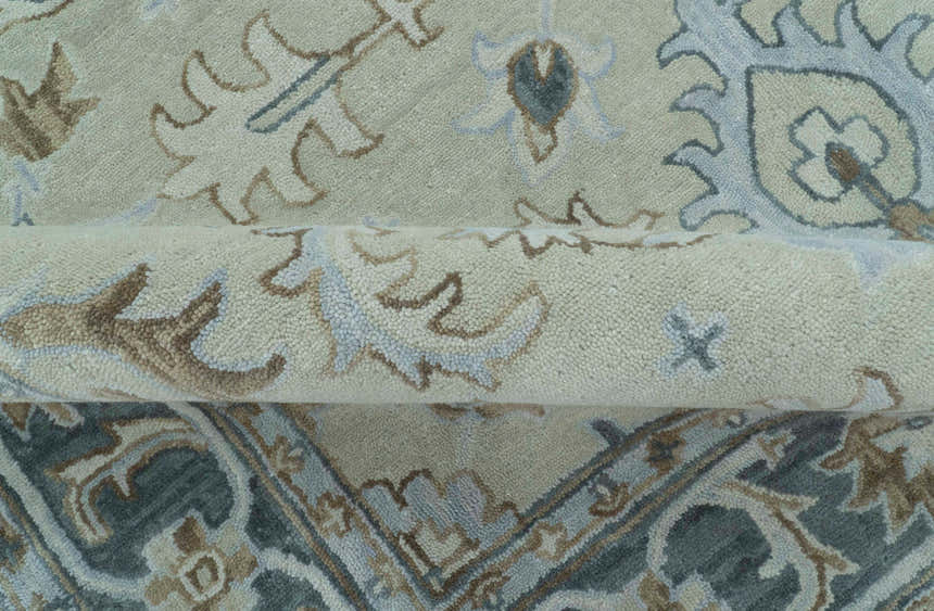 Traditional Oushak Design Beige And Blue Hand Tufted Custom Made Wool Rug