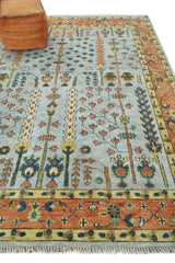 Hand Knotted Rust and Blue Traditional Turkish Vintage Multi Size Wool Rug