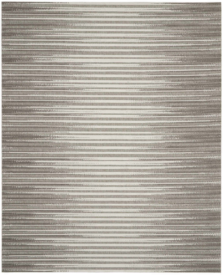 Close-up of the Nourison Key Largo Light Grey Contemporary Area Rug, featuring a horizontal striped pattern.
