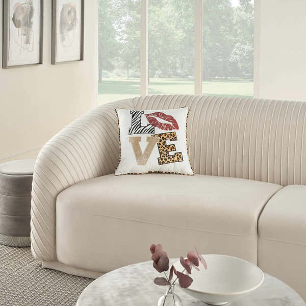 Mina Victory Holiday Pillows Lips Love Leopard Multicolor Indoor Throw Pillow - Clearance
