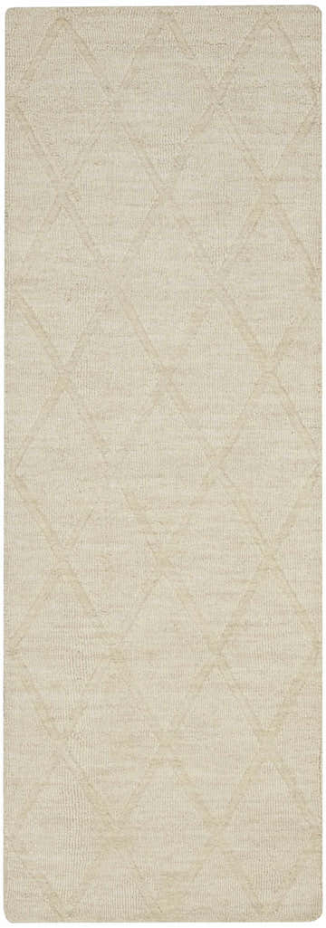 Close-up of the Nourison Wool Haven Ivory rug featuring a subtle diamond pattern and soft, textured pile.