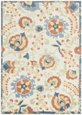 Close-up of Nourison Aloha Grey Multicolor Area Rug. Farmhouse style floral pattern in gray, yellow, and coral.