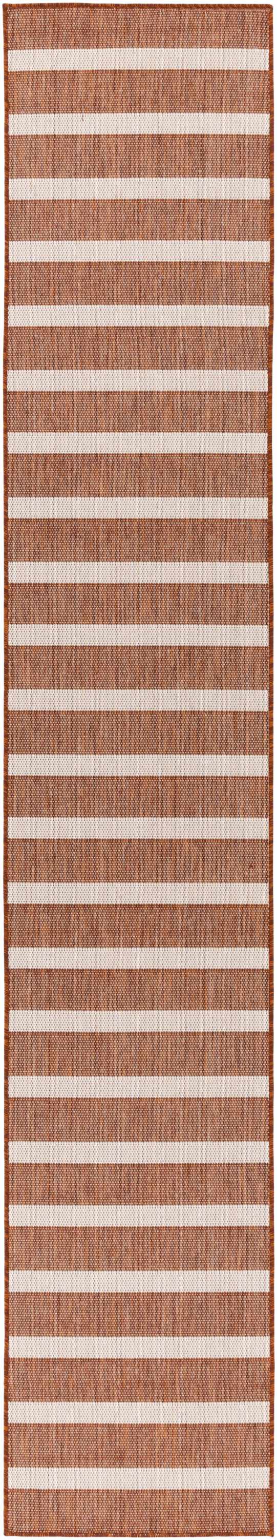 Close-up of Nourison Positano Terracotta Ivory rug featuring a striped pattern and woven texture.