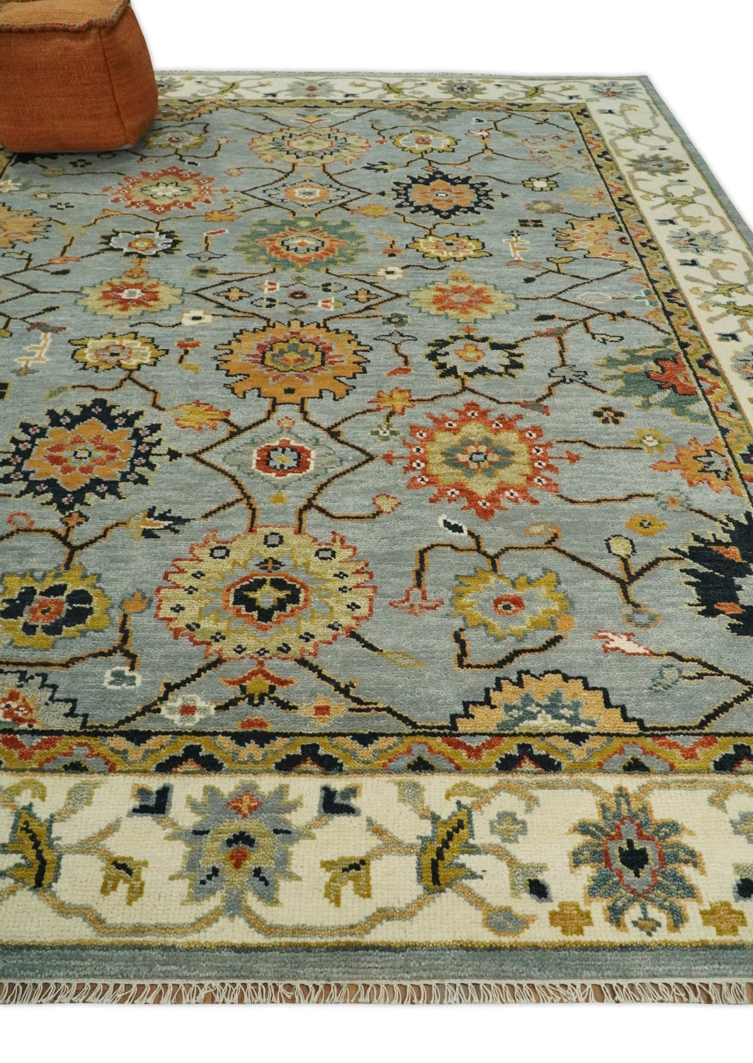 Antique Traditional Gray and Ivory Vintage Style Custom Made wool Area Rug