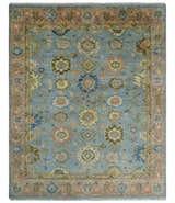 Blue and Rust Antique Traditional Oushak Area Rug