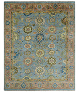 Blue and Rust Antique Traditional Oushak Area Rug