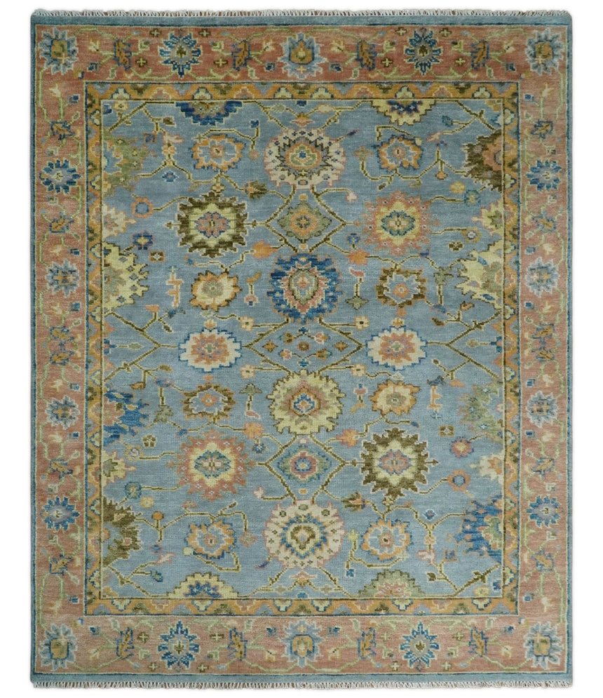 Blue and Rust Antique Traditional Oushak Area Rug