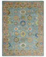 Blue and Rust Antique Traditional Oushak Area Rug
