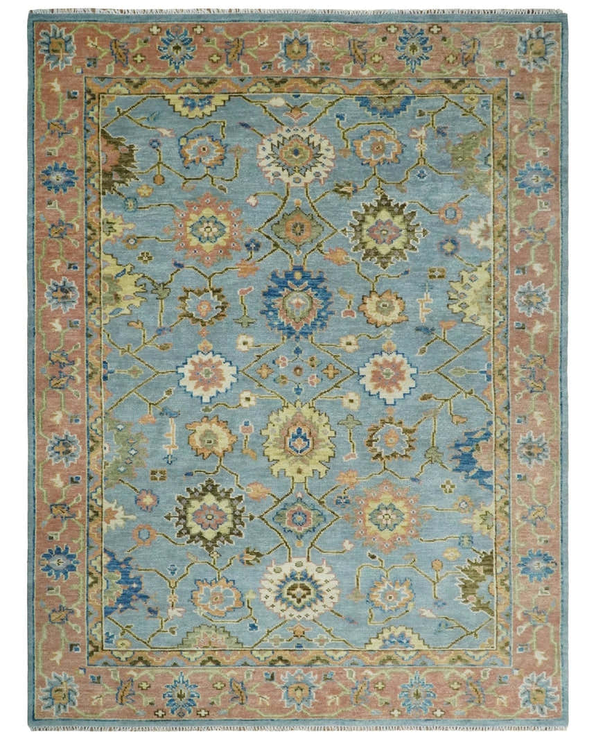 Blue and Rust Antique Traditional Oushak Area Rug