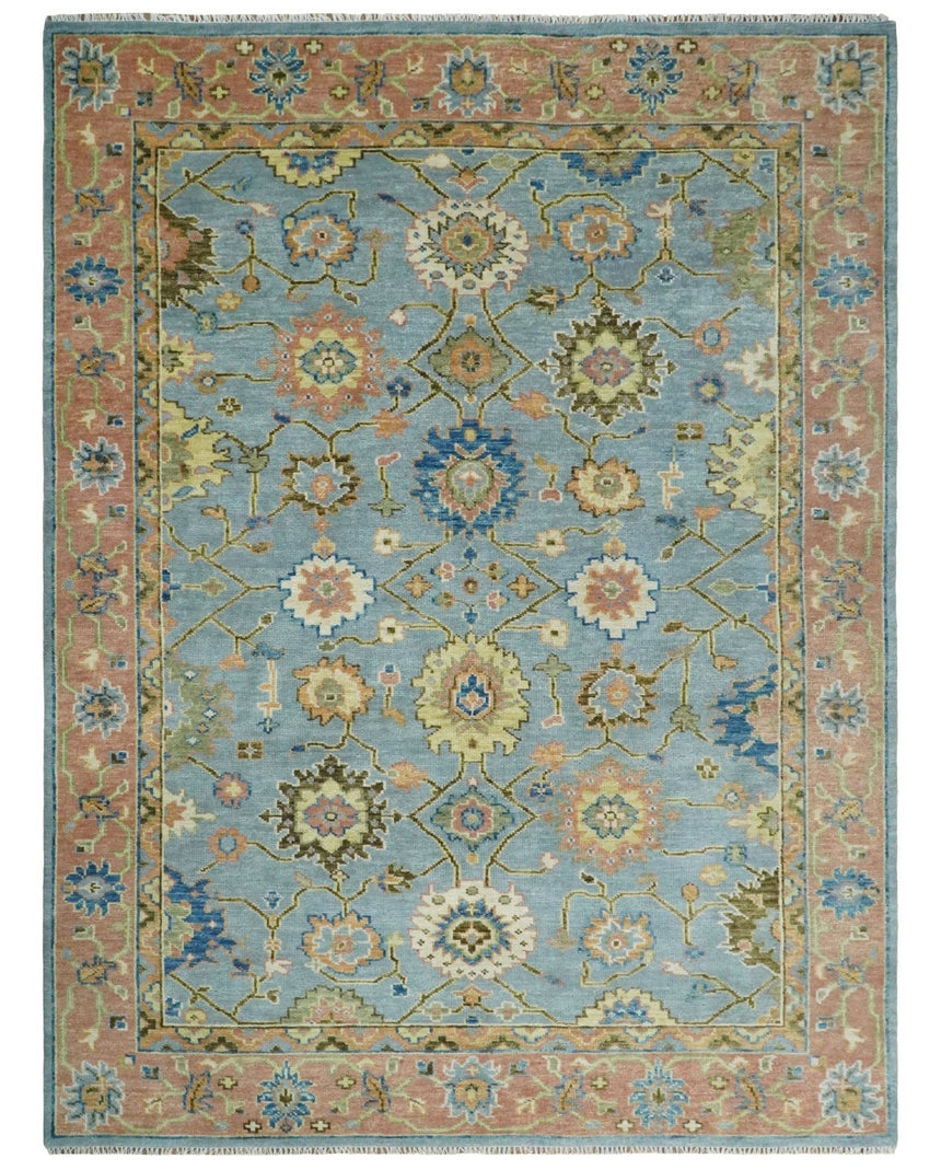 Blue and Rust Antique Traditional Oushak Area Rug