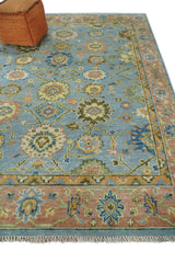 Blue and Rust Antique Traditional Oushak Area Rug