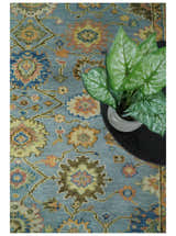 Blue and Rust Antique Traditional Oushak Area Rug