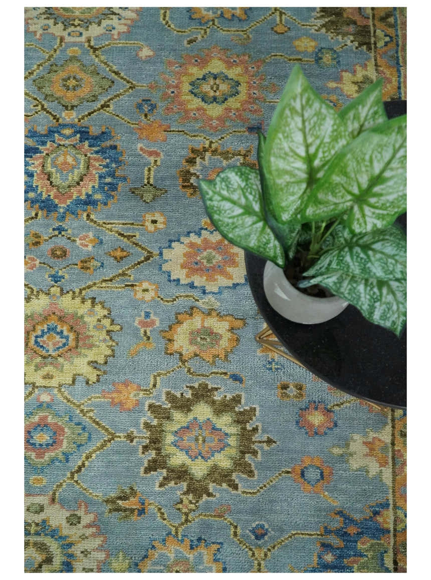 Blue and Rust Antique Traditional Oushak Area Rug