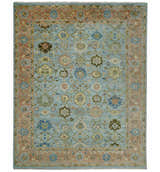 Blue and Rust Antique Traditional Oushak Area Rug