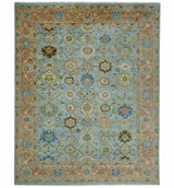 Blue and Rust Antique Traditional Oushak Area Rug