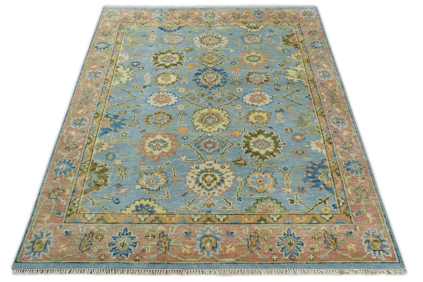 Blue and Rust Antique Traditional Oushak Area Rug